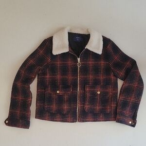 Plaid Jacket with Sherpa Collar